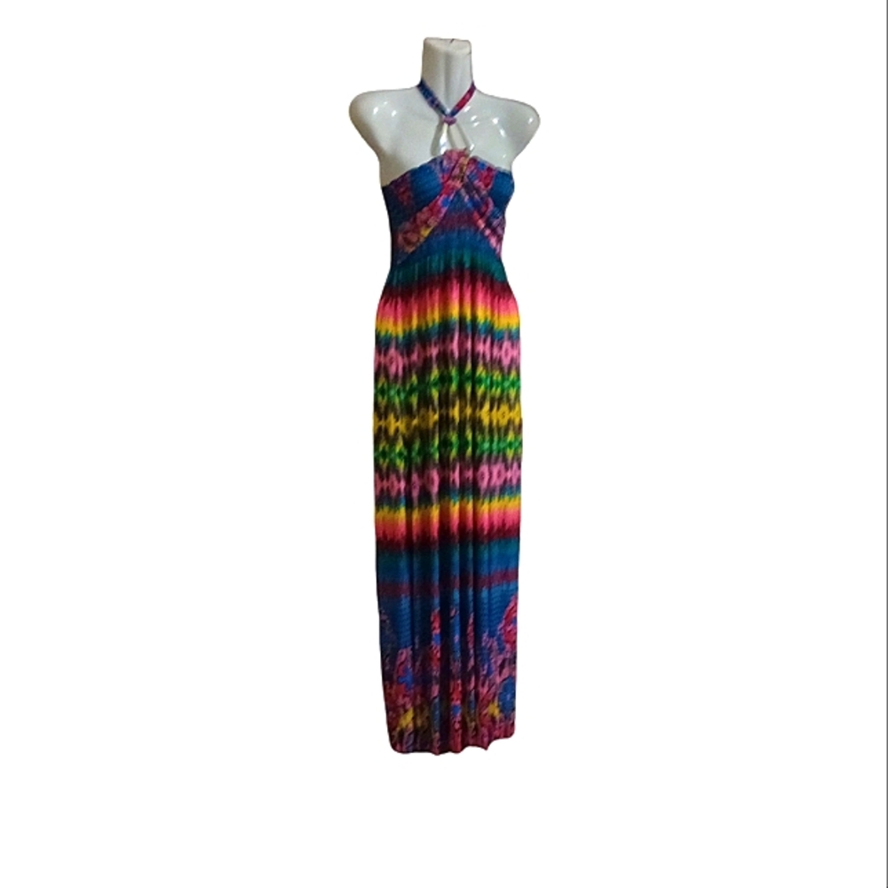 Multicolor Halter Maxi Dress